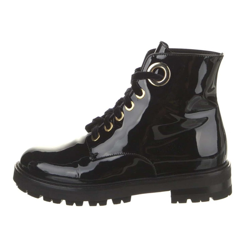 AGL Patent Leather Lace Up Combat Boots in Black Size 39